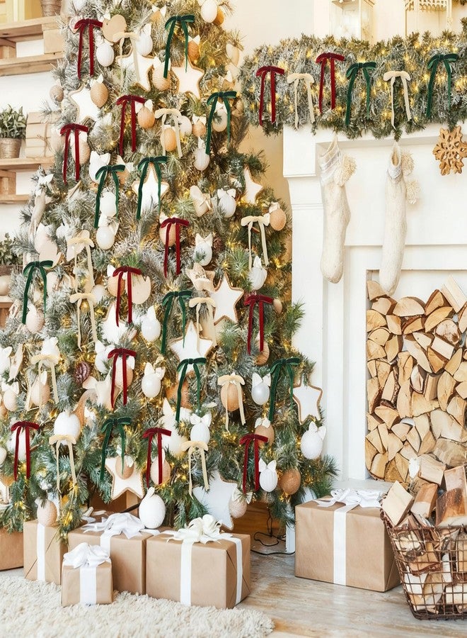 Lignumix 30 Pcs Christmas Velvet Bows - 5×7 Inch 3/5" Wide Vintage Bows, Pre-Tied Velvet Ornaments for Christmas Tree, Garland, Wreath, Window, Stairs & Gift Wrapping (Champagne/Burgundy/Green) - Image 4